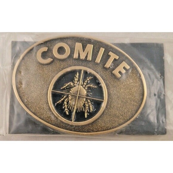 Vintage 1983 Solid Brass Dow Chemical Comite Miticide Belt Buckle-NEW!